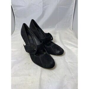 Pelle Moda Mary Jane Style Buckle Shoes Black Heel Round Toe Size 7M